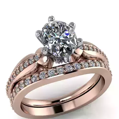 Oval Solitaire Bridal Wedding Band Classic Valentines gift 3D print model