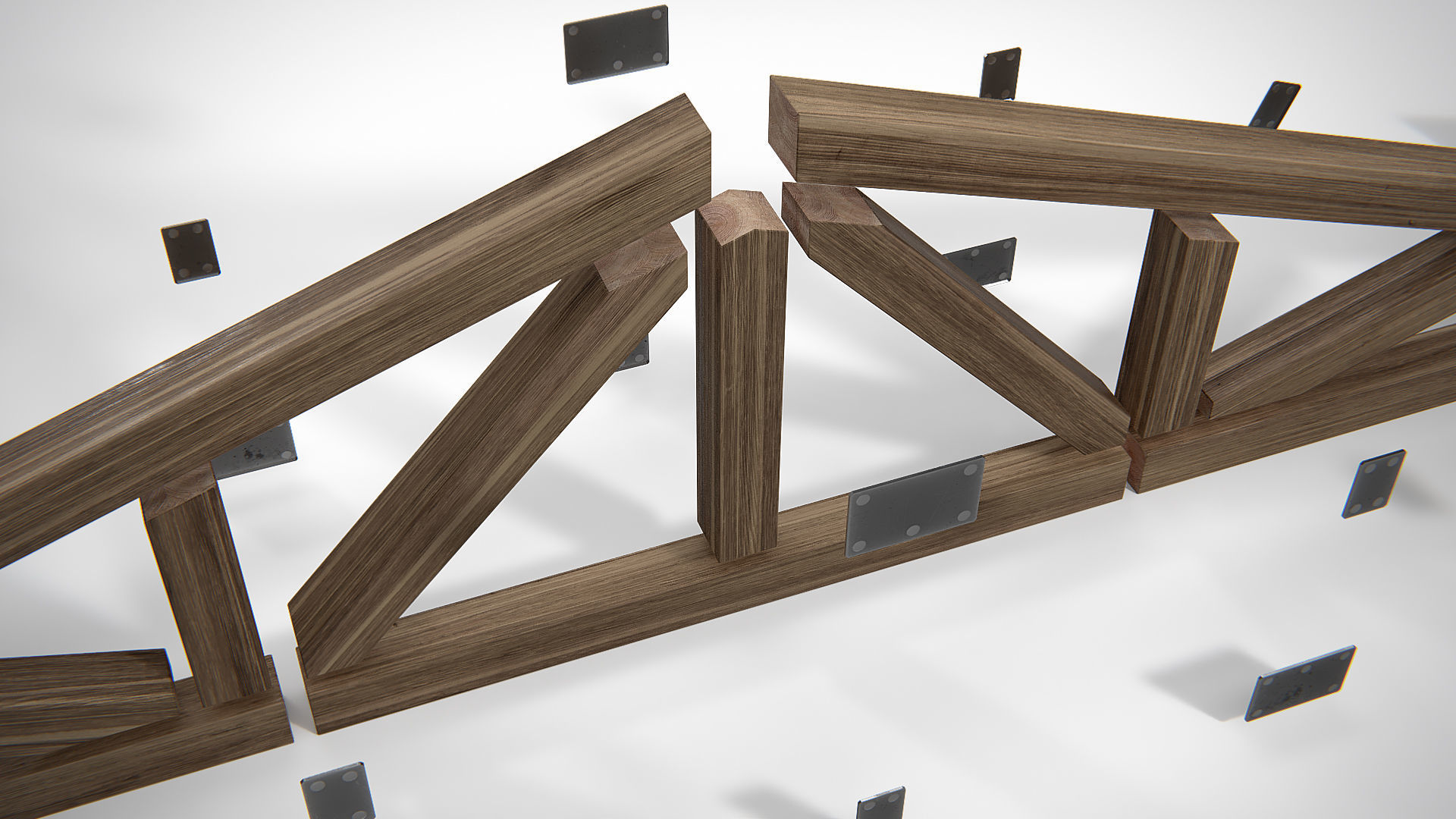 Wooden Truss Double Fan PBR Low-poly 3D model_7