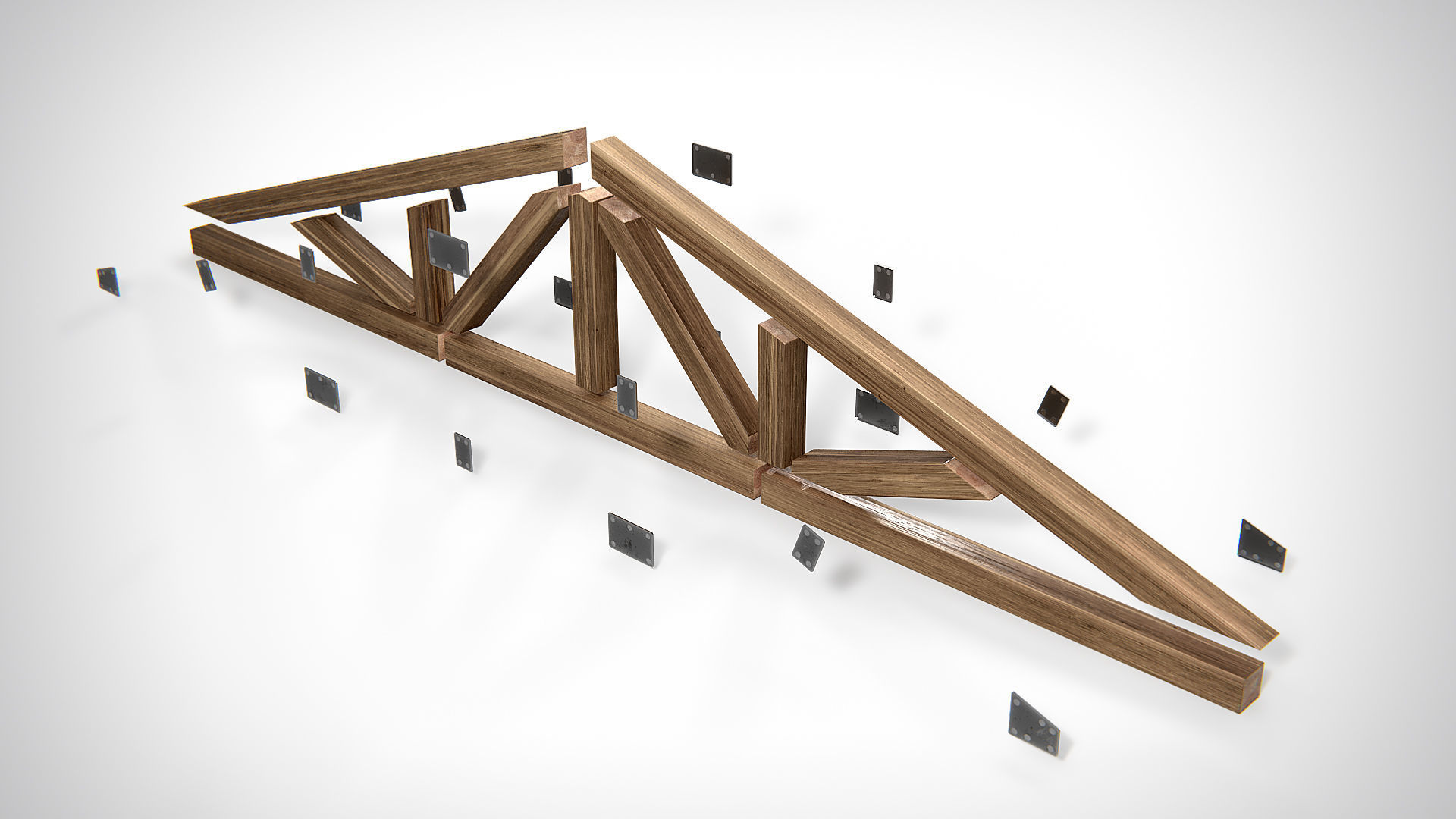 Wooden Truss Double Fan PBR Low-poly 3D model_6