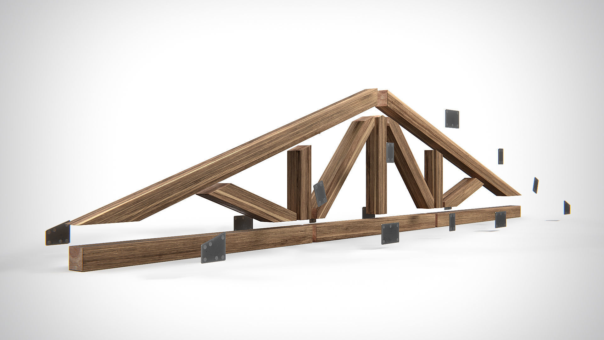 Wooden Truss Double Fan PBR Low-poly 3D model_5