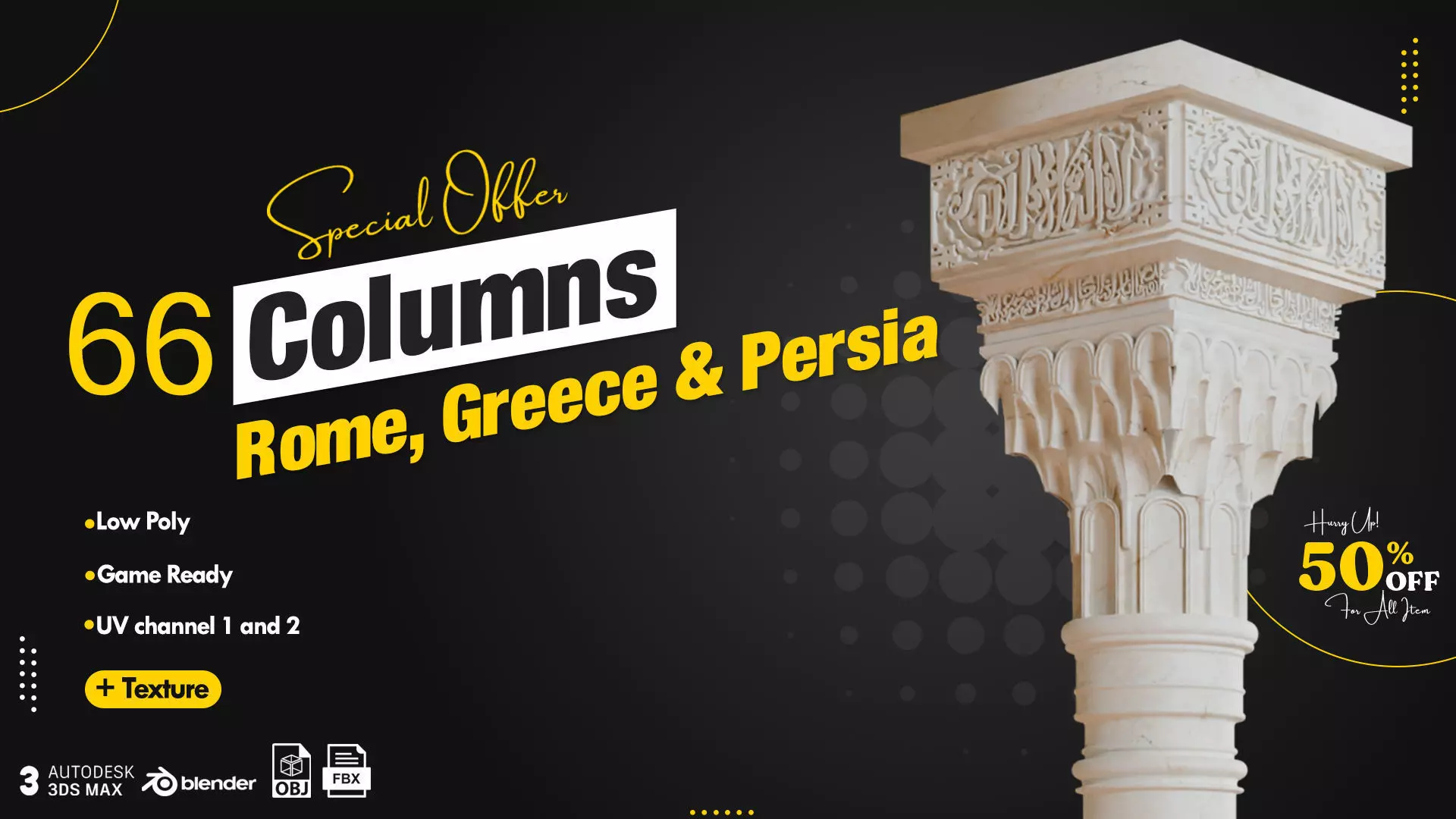 66 Columns Rome Greece and Persia Low-poly 3D model_0