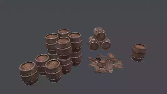 Wooden Barrel Low poly 3D