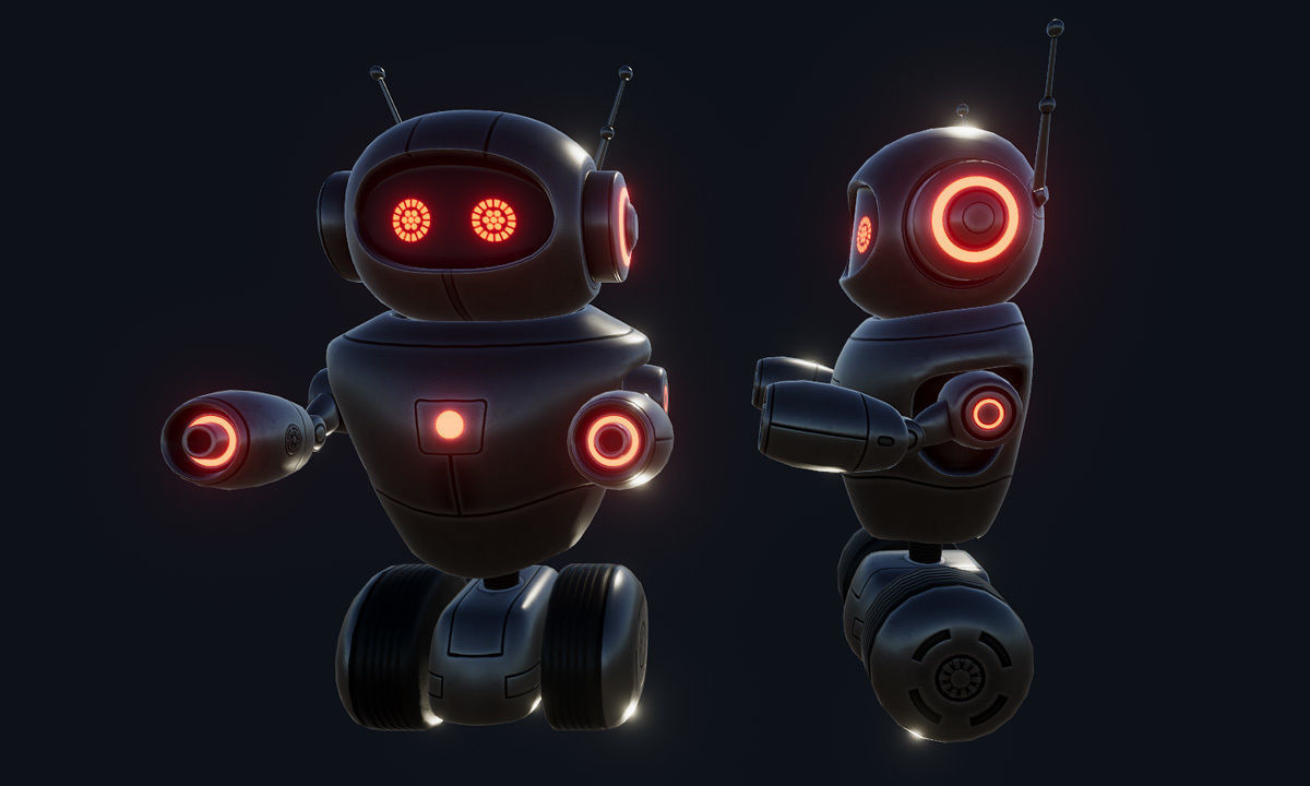 Cute Wheeled Robot Low-poly 3D model_6