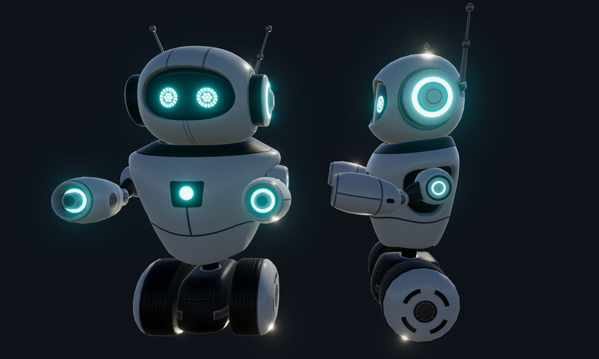 Cute Wheeled Robot Low-poly 3D model_2