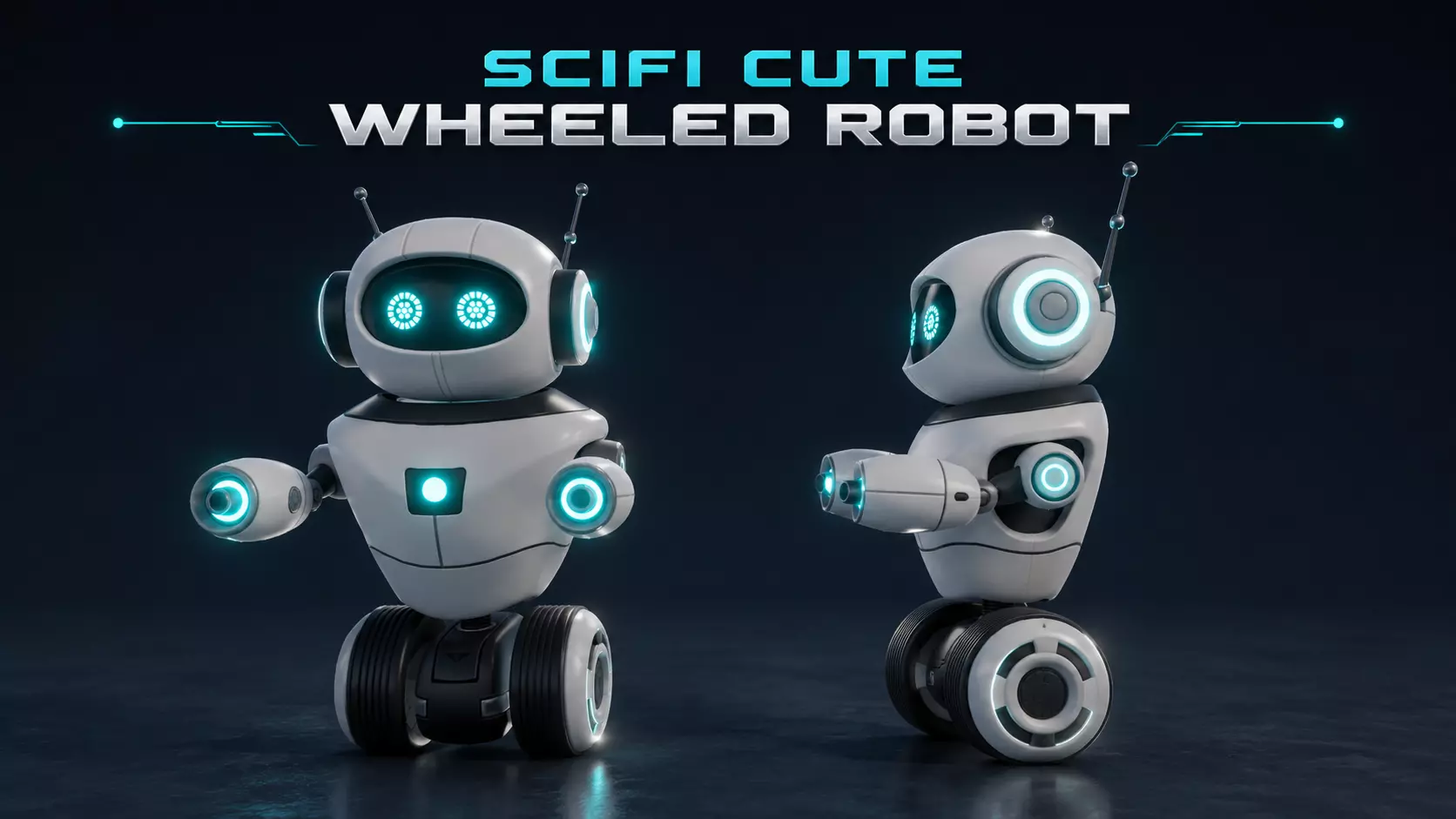 SciFi Cute Wheeled Robot Low-poly 3D model