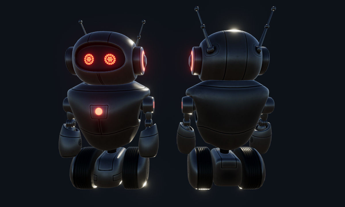 Cute Wheeled Robot Low-poly 3D model_5
