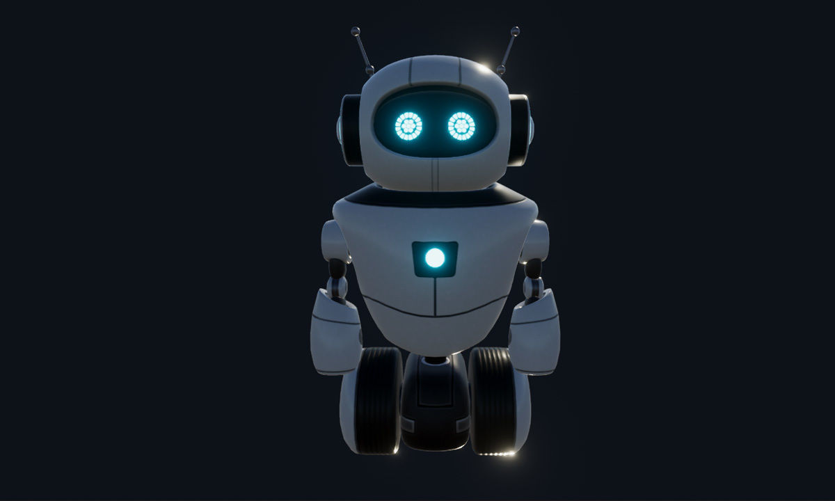 Cute Wheeled Robot Low-poly 3D model_3