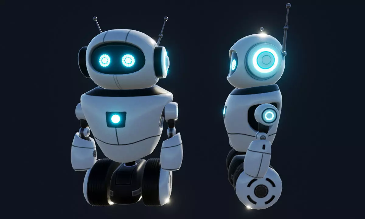 Cute Wheeled Robot Low-poly 3D model_0