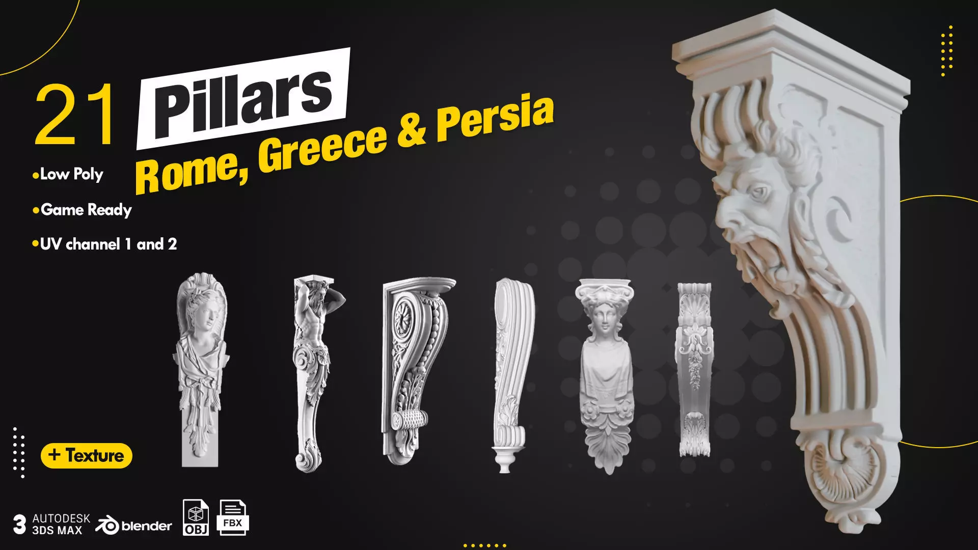 21 Pillars Rome Greece  Persia AND 4 Texture Free 3D model_0