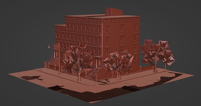 Cozy Autumn Brooklyn Neighbourhood Kit Low-poly 3D model 5