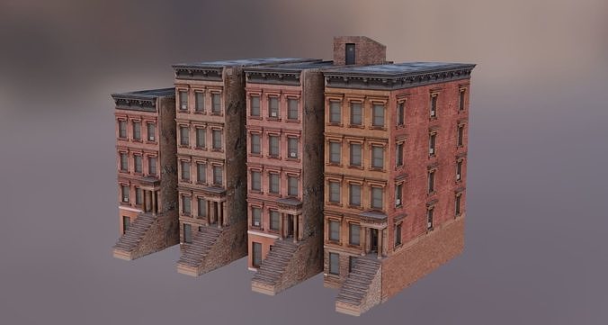 Cozy Autumn Brooklyn Neighbourhood Kit Low-poly 3D model 2