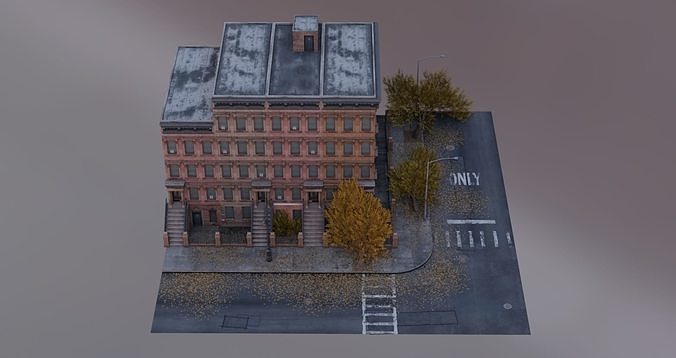 Cozy Autumn Brooklyn Neighbourhood Kit Low-poly 3D model 7