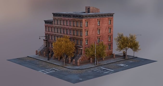 Cozy Autumn Brooklyn Neighbourhood Kit Low-poly 3D model 4
