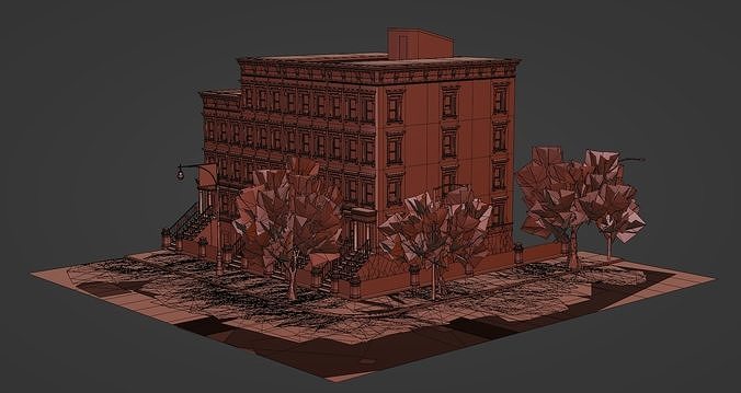 Cozy Autumn Brooklyn Neighbourhood Kit Low-poly 3D model 6