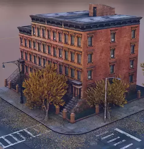 Cozy Autumn Brooklyn Neighbourhood Kit Low-poly 3D model