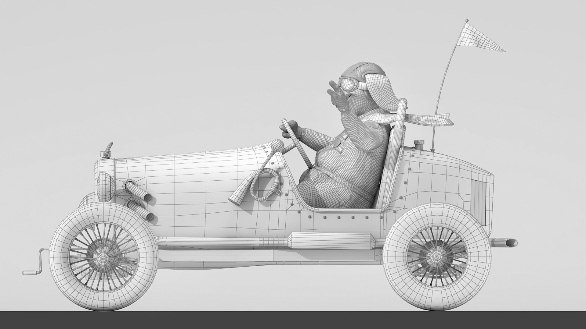 Pig racing car Low-poly 3D model_3