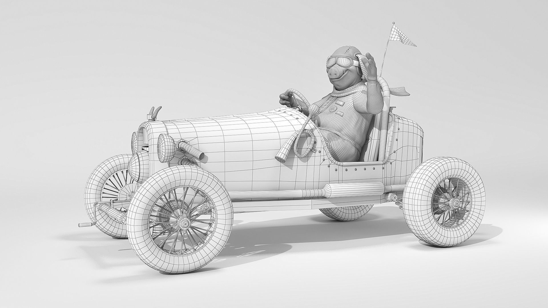 Pig racing car Low-poly 3D model_1