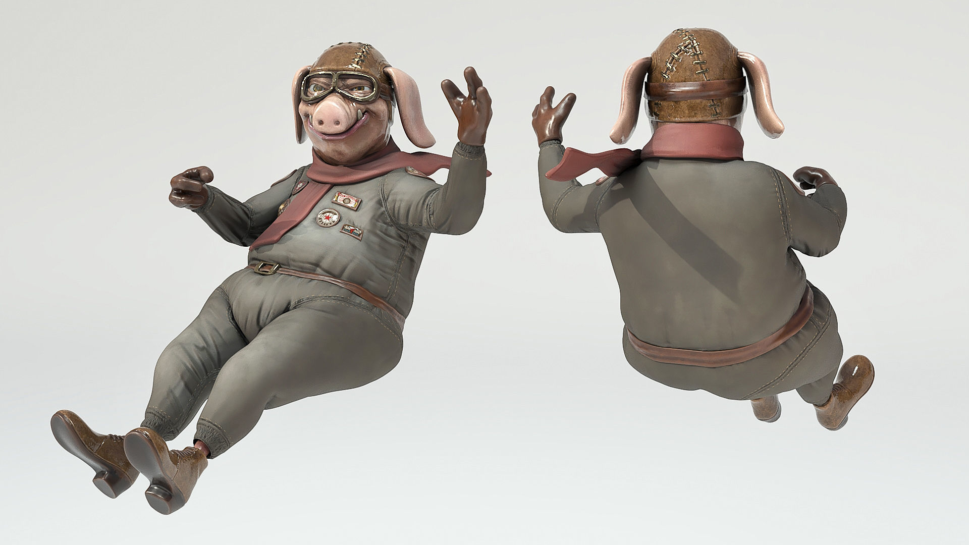 Pig racing car Low-poly 3D model_17