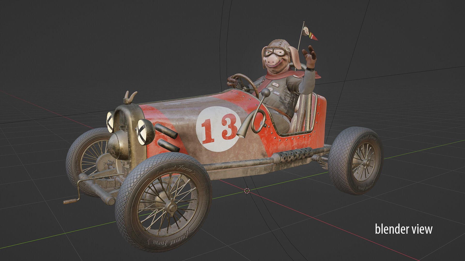 Pig racing car Low-poly 3D model_19