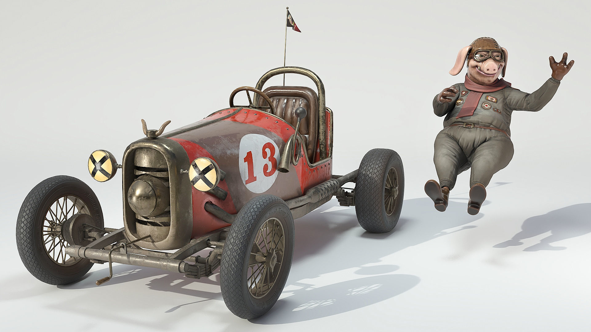 Pig racing car Low-poly 3D model_16