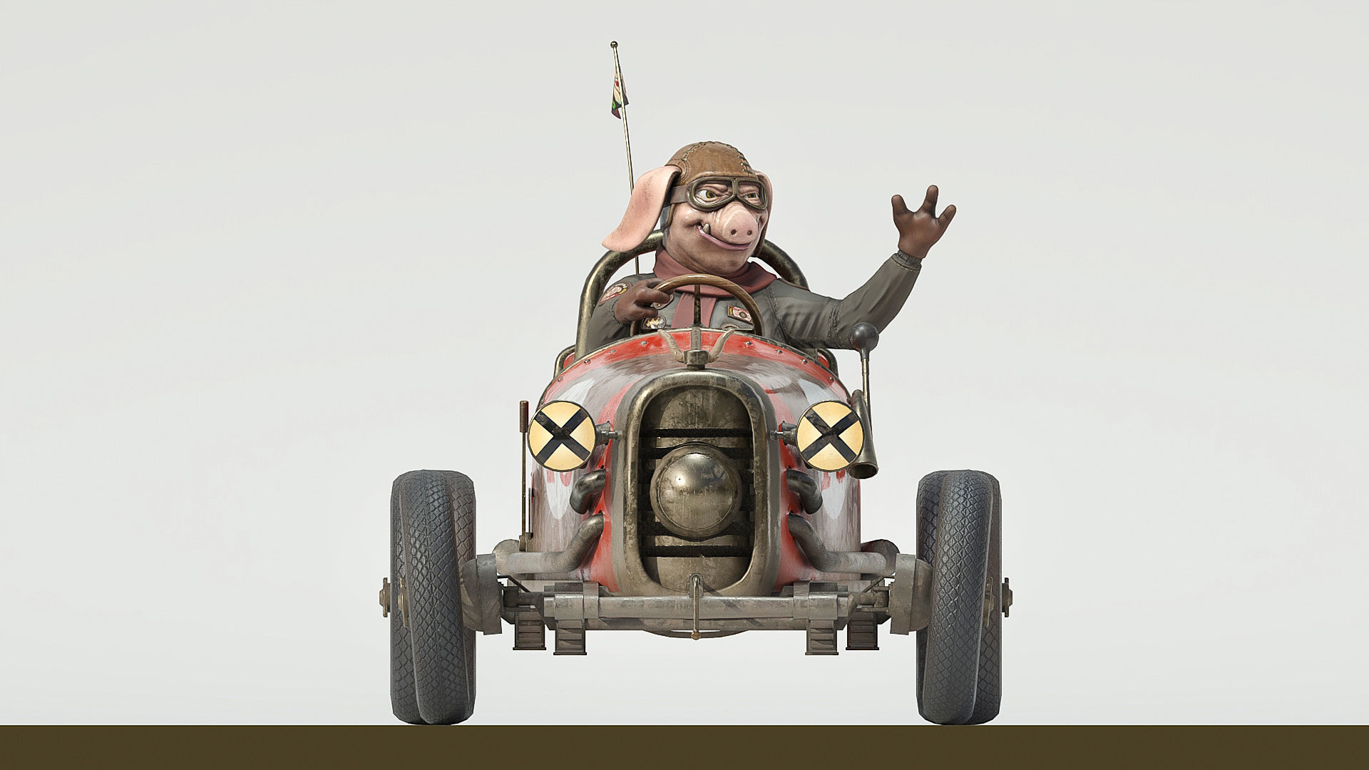Pig racing car Low-poly 3D model_8