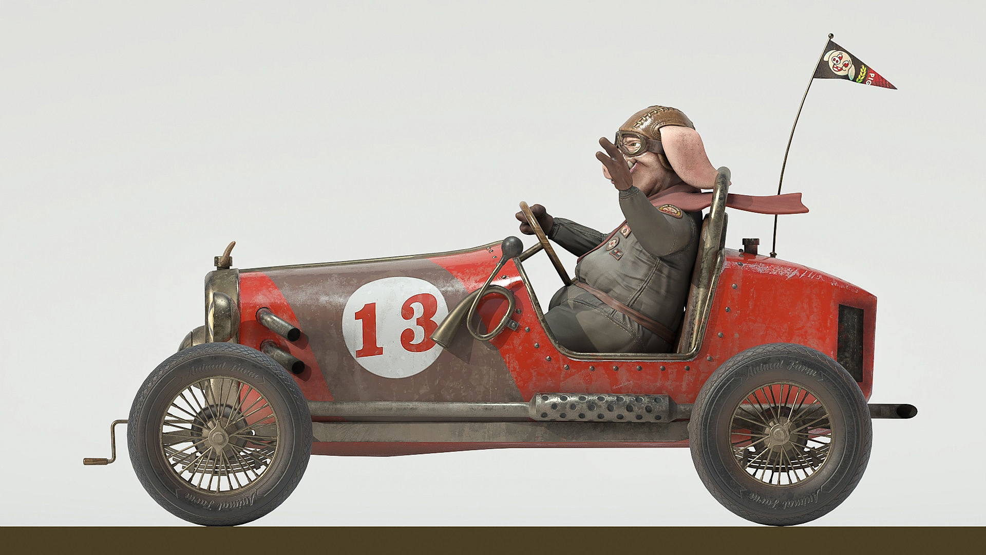 Pig racing car Low-poly 3D model_2