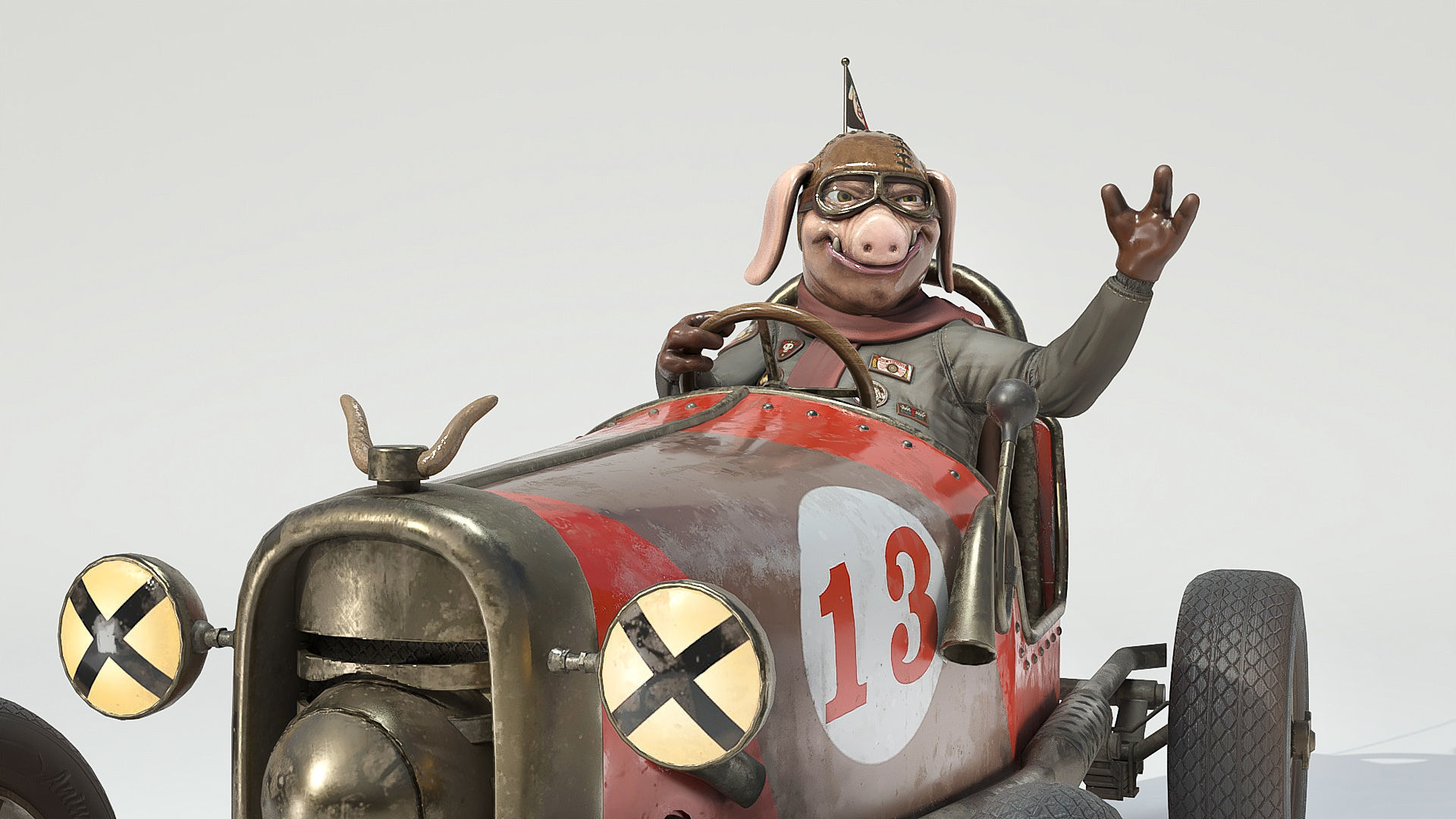 Pig racing car Low-poly 3D model_15