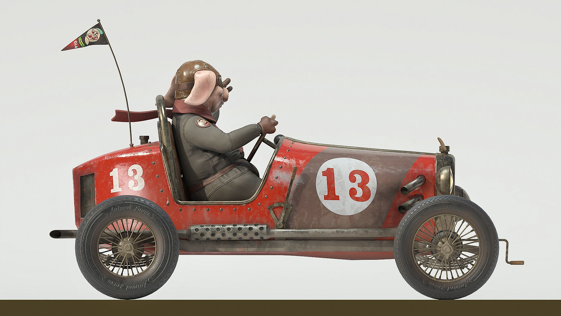 Pig racing car Low-poly 3D model_4