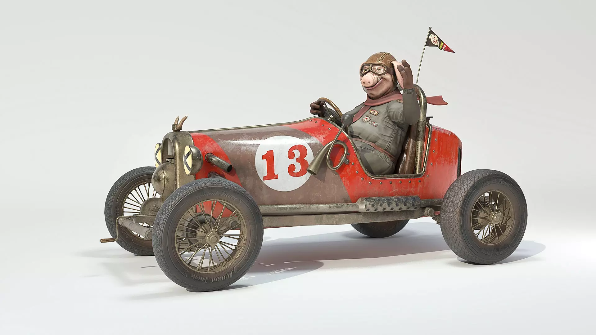 Pig racing car Low-poly 3D model_0