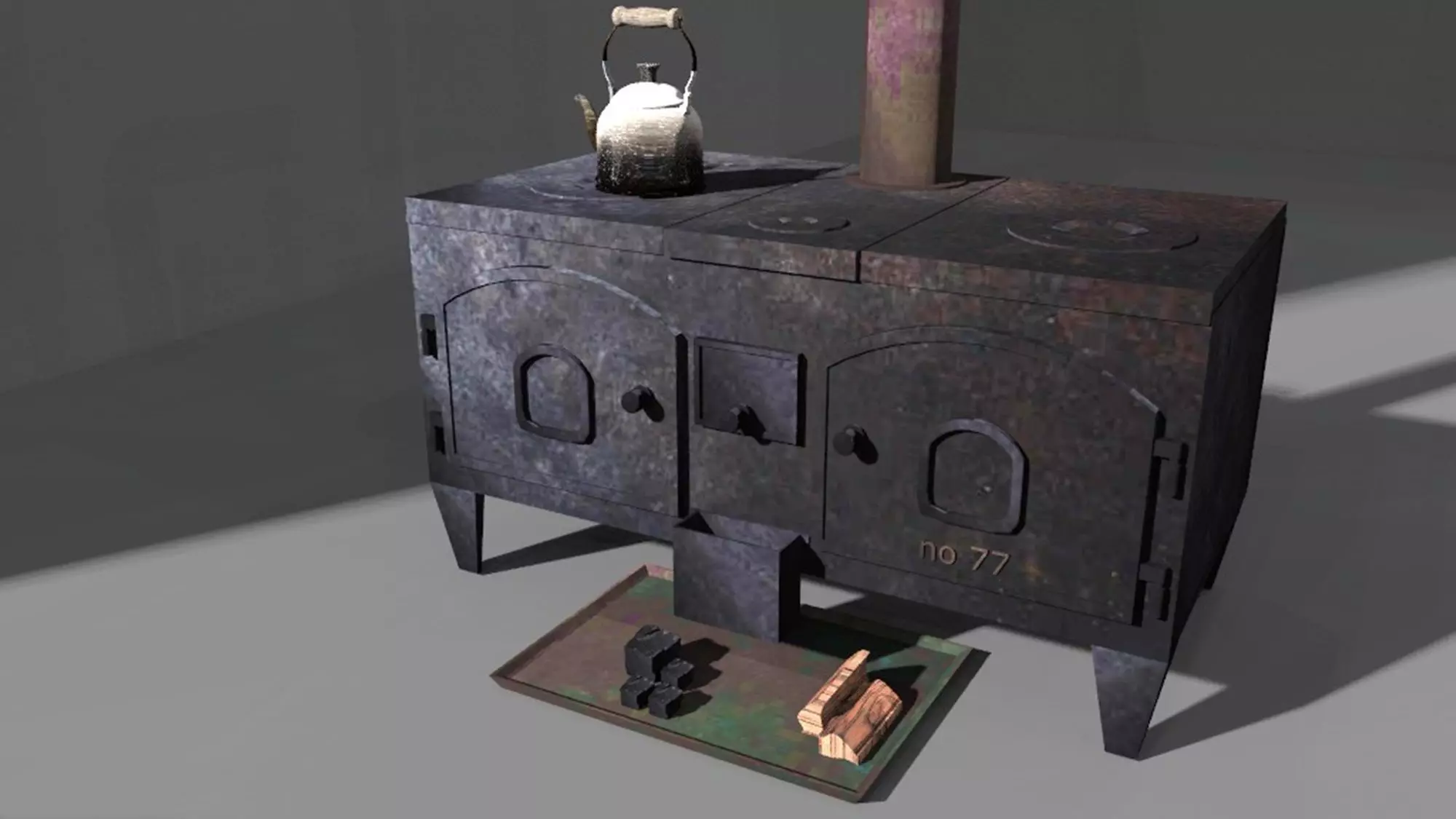 antique old stove fireplace Low-poly 3D model