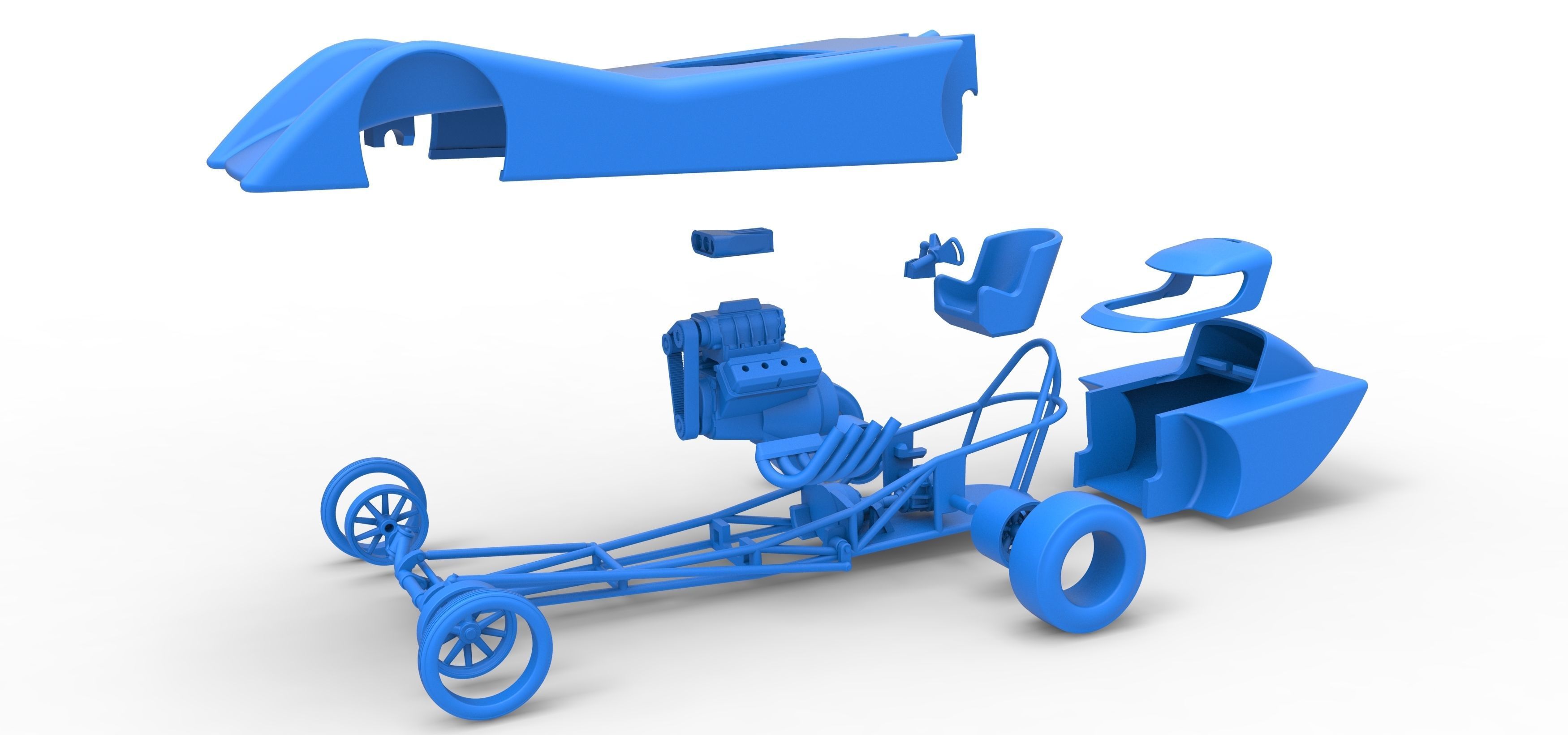 Front engine old school dragster with shell V6 Scale 1 to 25 3D print model_31