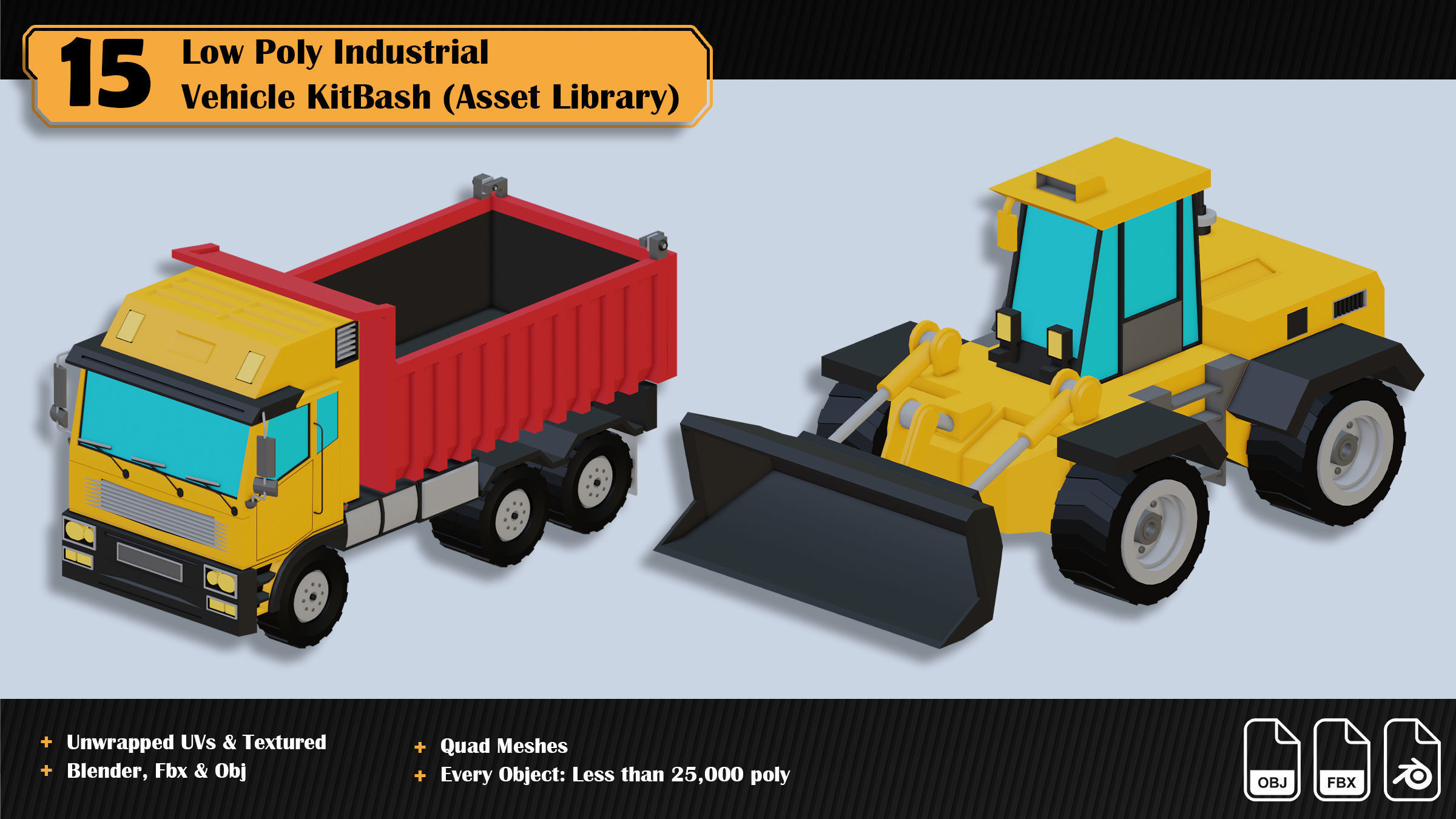 15 Low Poly Industrial Vehicle Asset Library Kitbash Low-poly 3D model_5