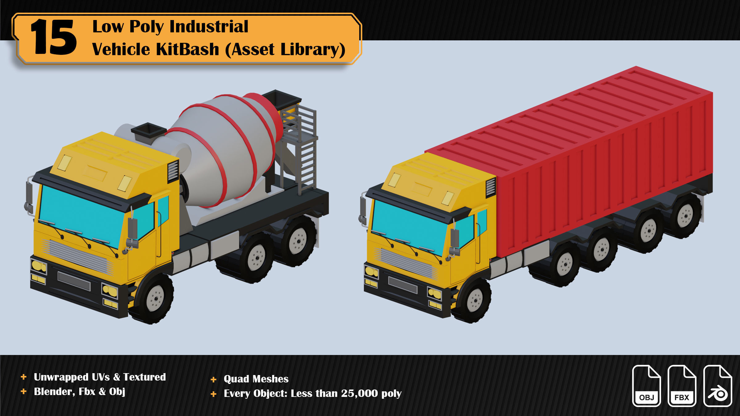 15 Low Poly Industrial Vehicle Asset Library Kitbash Low-poly 3D model_7