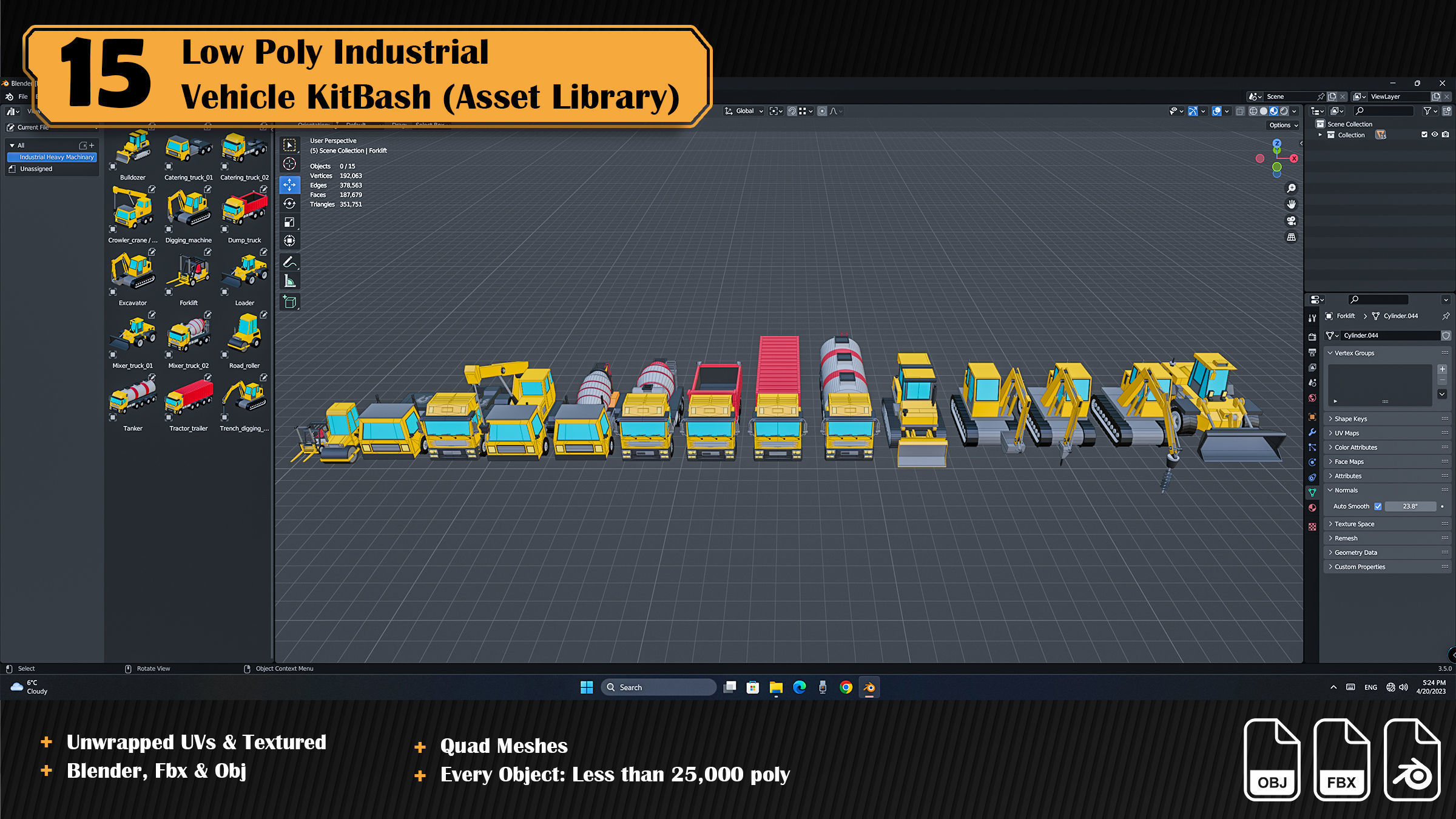 15 Low Poly Industrial Vehicle Asset Library Kitbash Low-poly 3D model_8