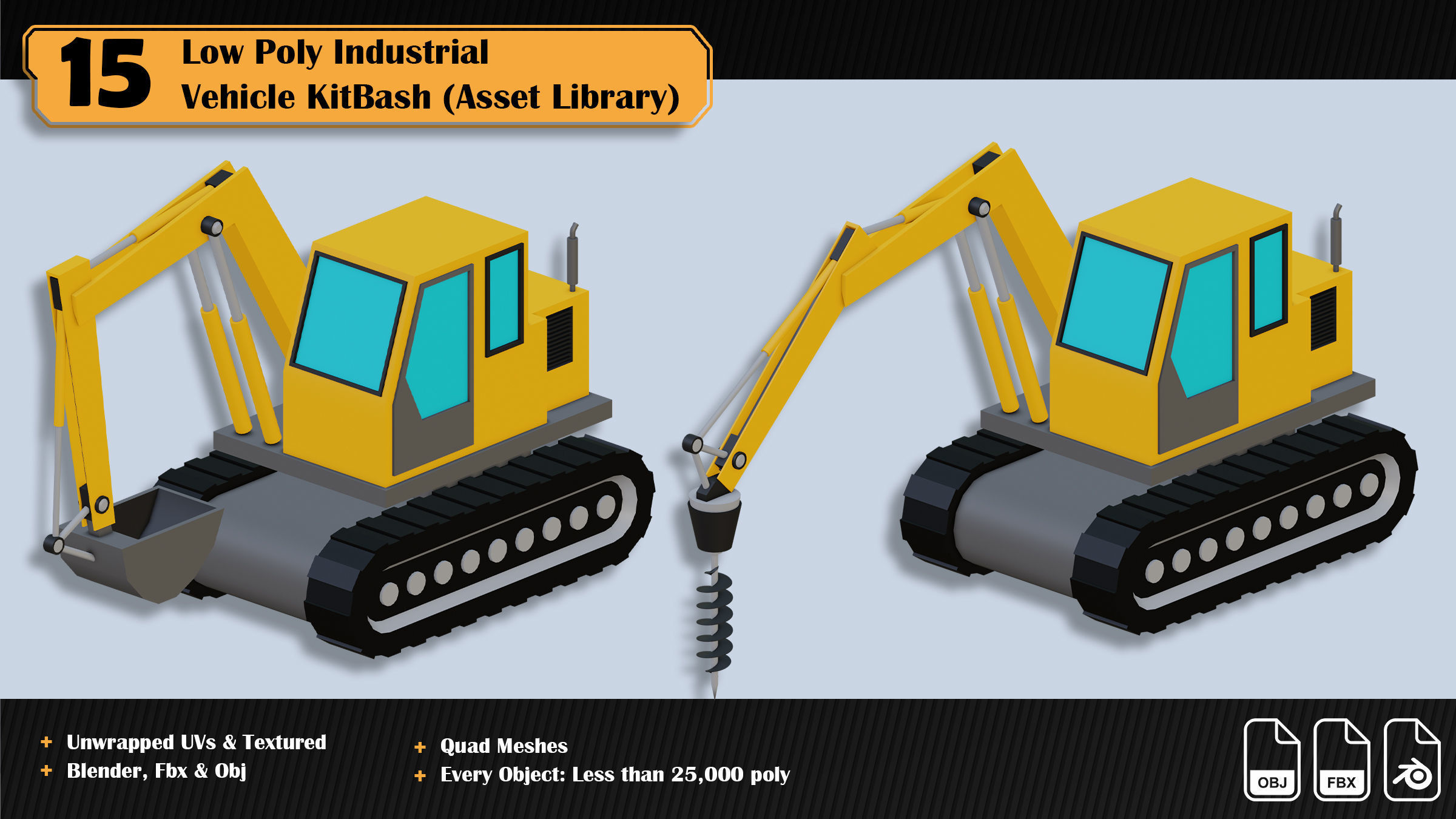 15 Low Poly Industrial Vehicle Asset Library Kitbash Low-poly 3D model_2