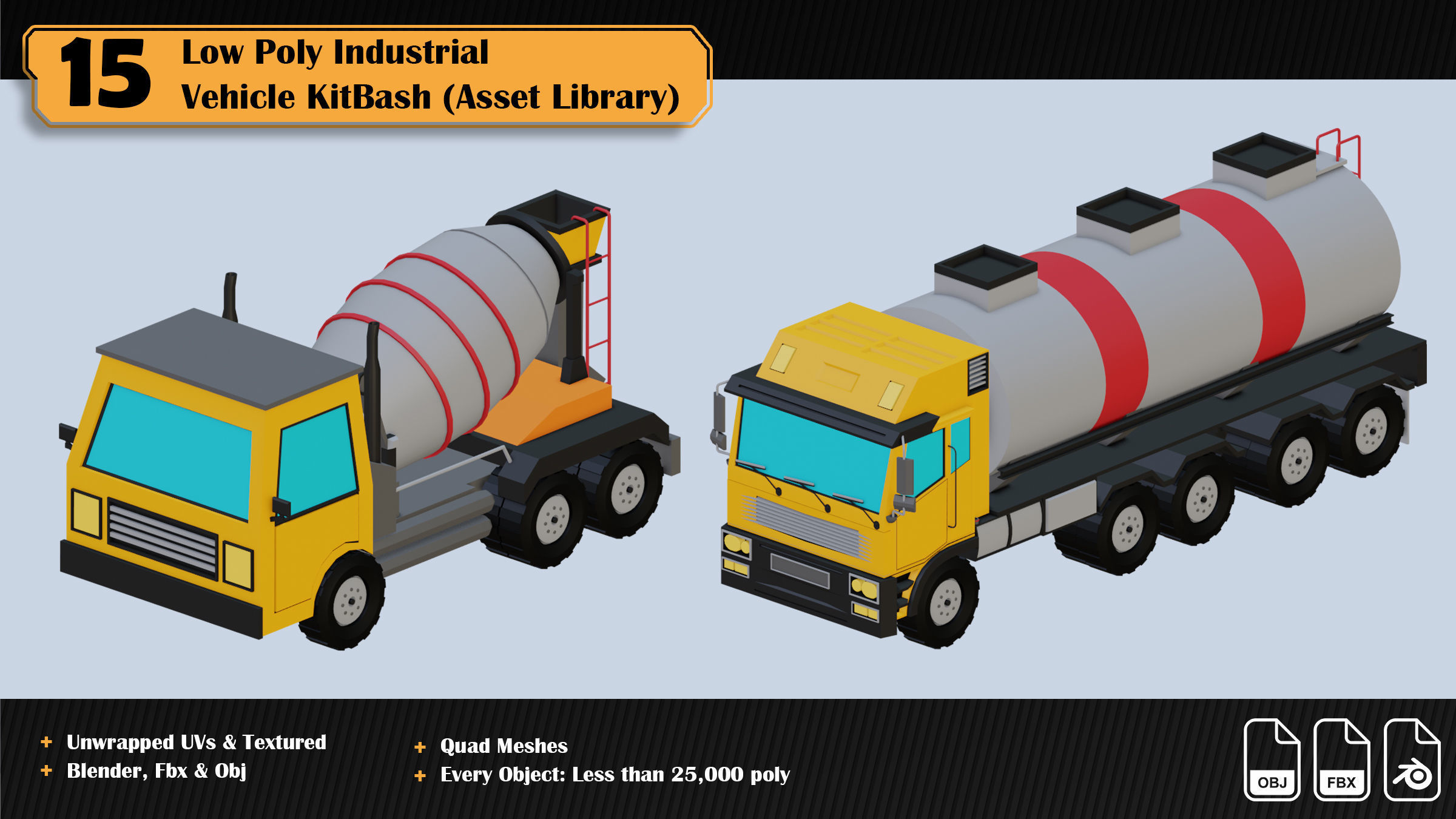 15 Low Poly Industrial Vehicle Asset Library Kitbash Low-poly 3D model_6