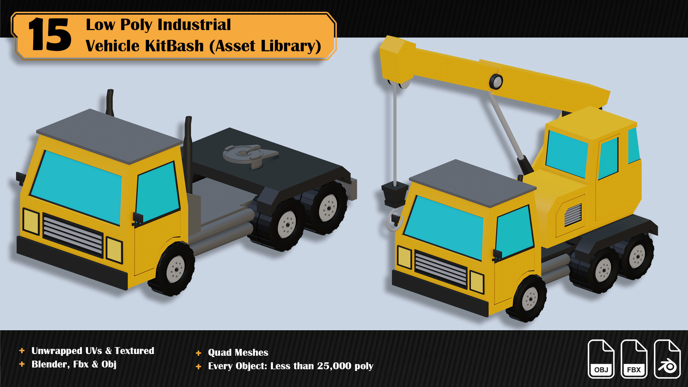 15 Low Poly Industrial Vehicle Asset Library Kitbash Low-poly 3D model_4