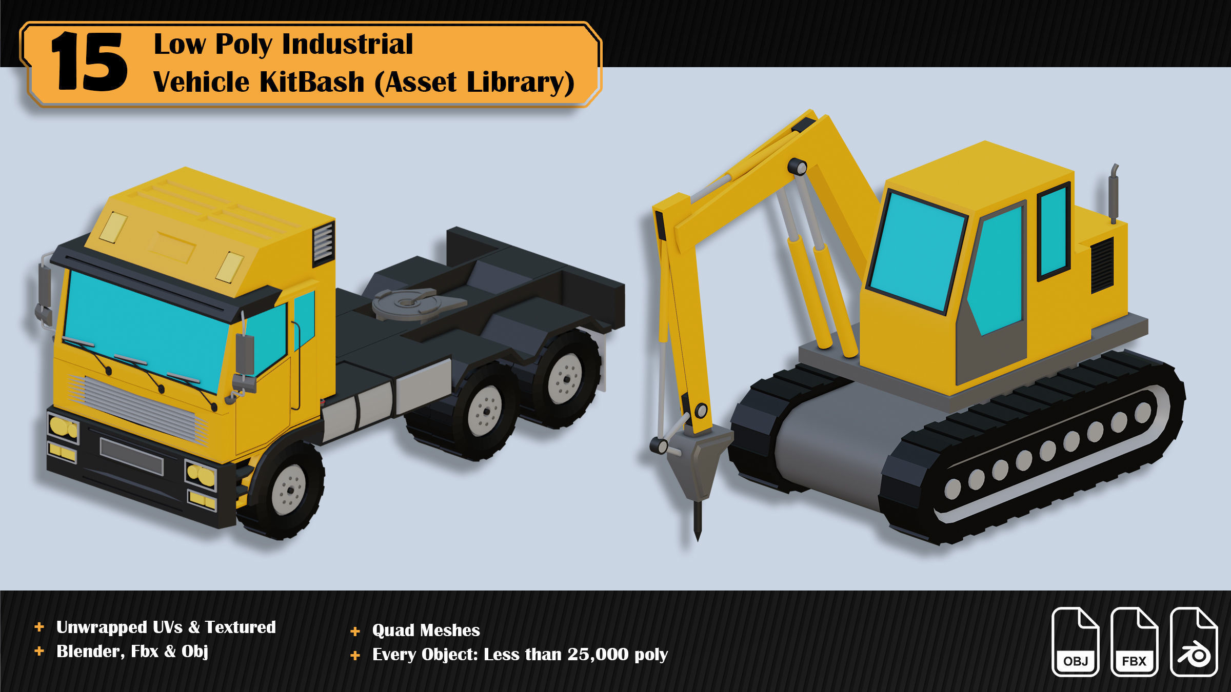 15 Low Poly Industrial Vehicle Asset Library Kitbash Low-poly 3D model_3