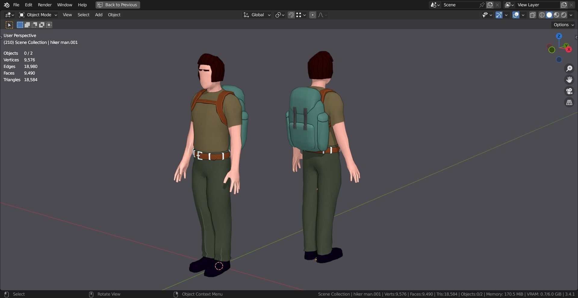 HIKER MAN BASE MESH MODEL Free low-poly 3D model_14