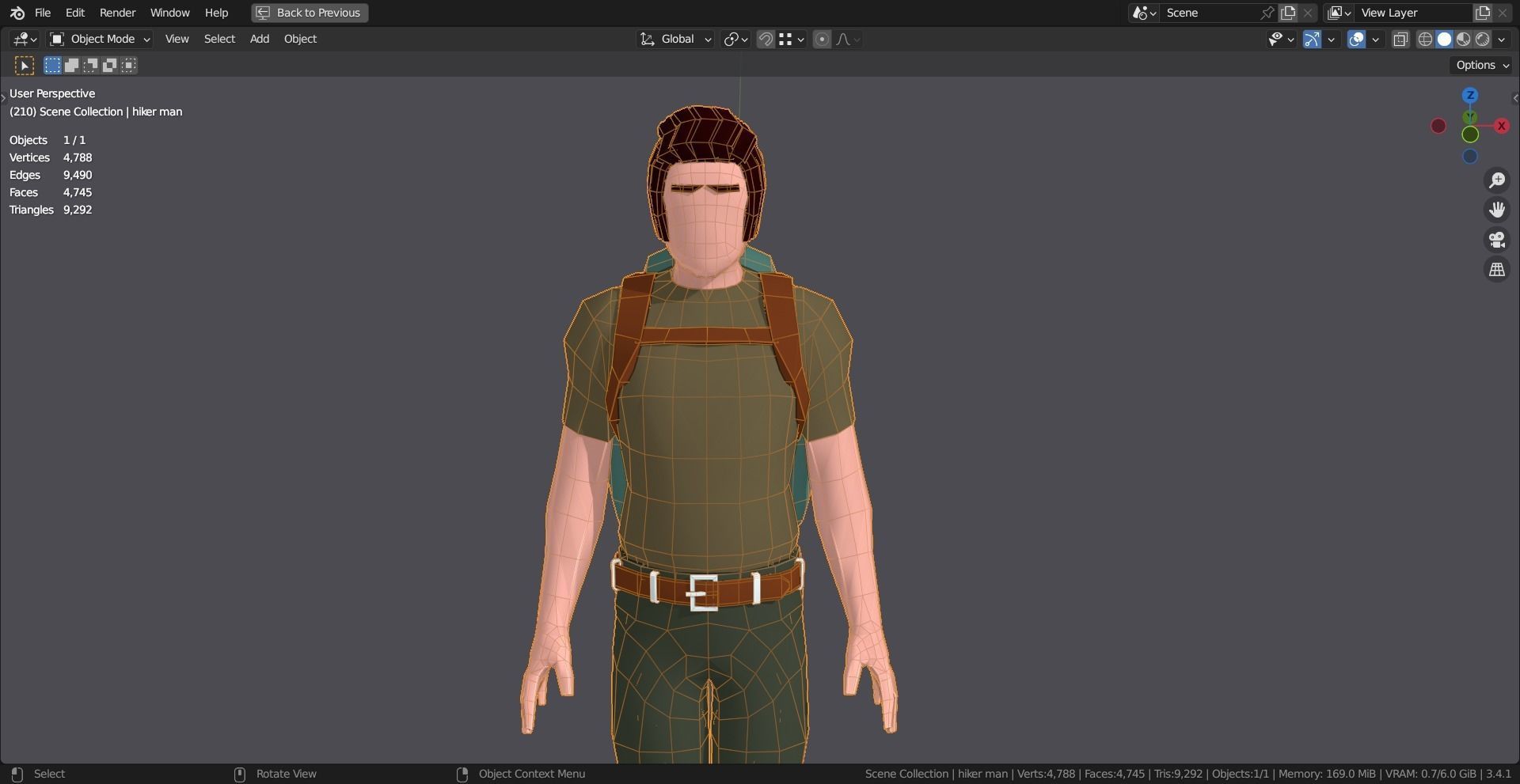 HIKER MAN BASE MESH MODEL Free low-poly 3D model_10