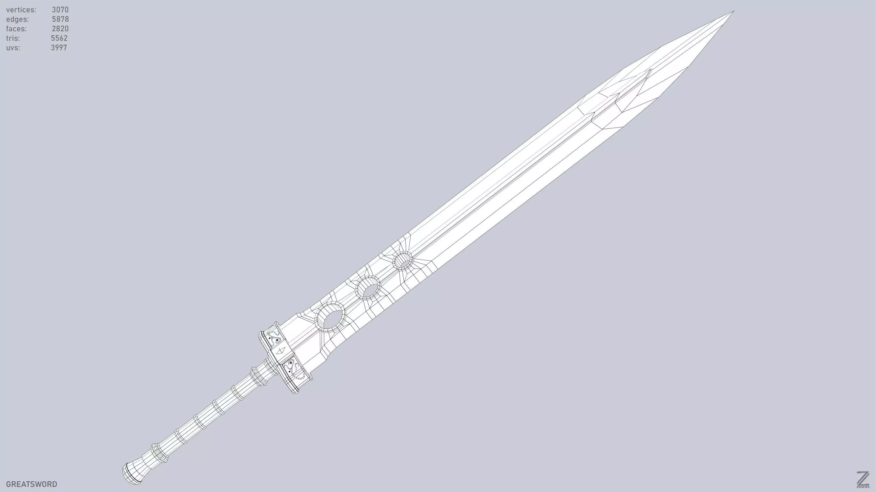 Greatsword Low-poly 3D model_9