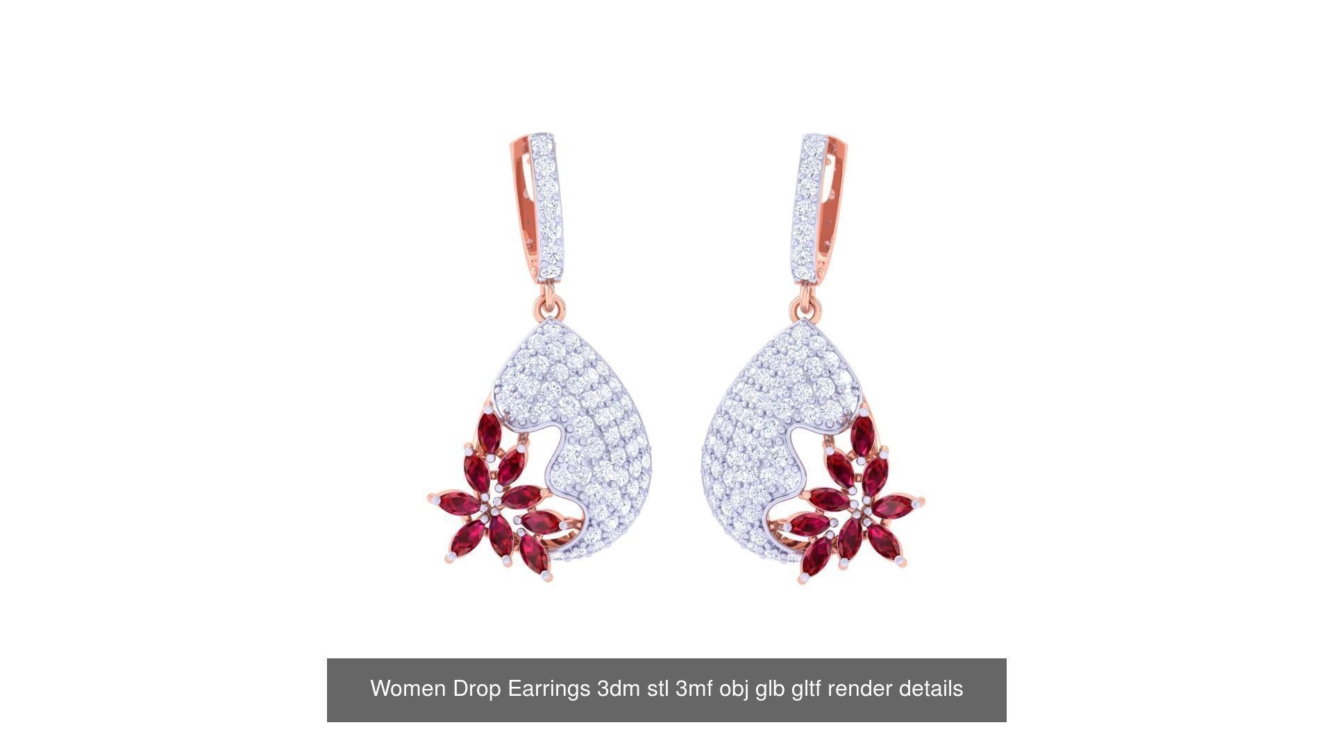 81 Women Drop Earrings 3dm stl 3mf obj glb gltf render details 3D Model Collection_82
