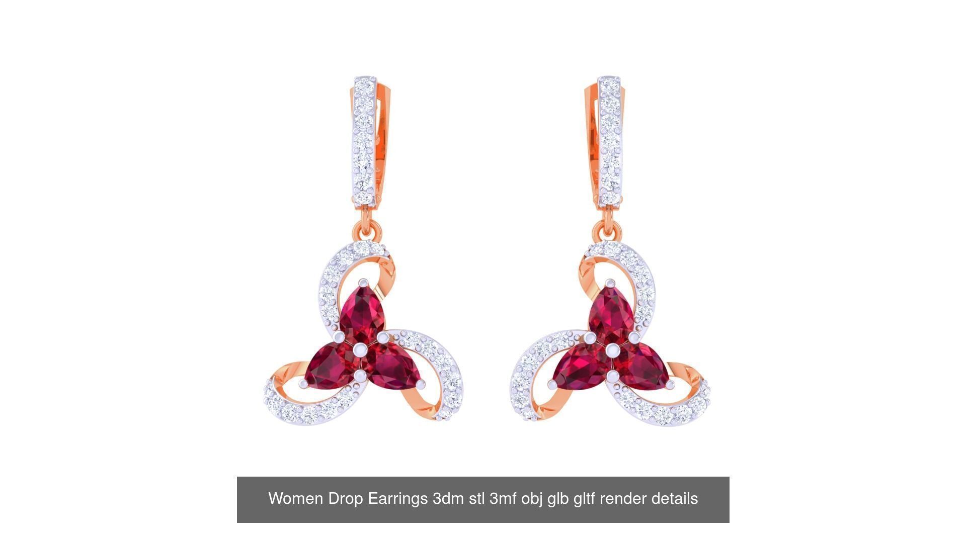 81 Women Drop Earrings 3dm stl 3mf obj glb gltf render details 3D Model Collection_66