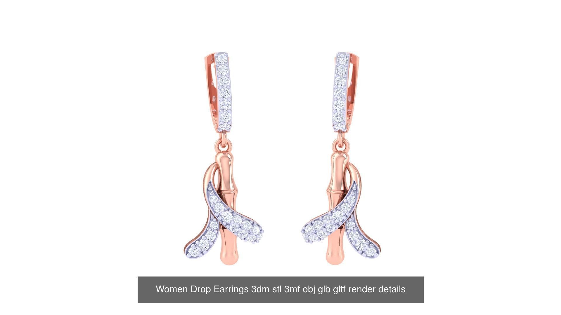 81 Women Drop Earrings 3dm stl 3mf obj glb gltf render details 3D Model Collection_29