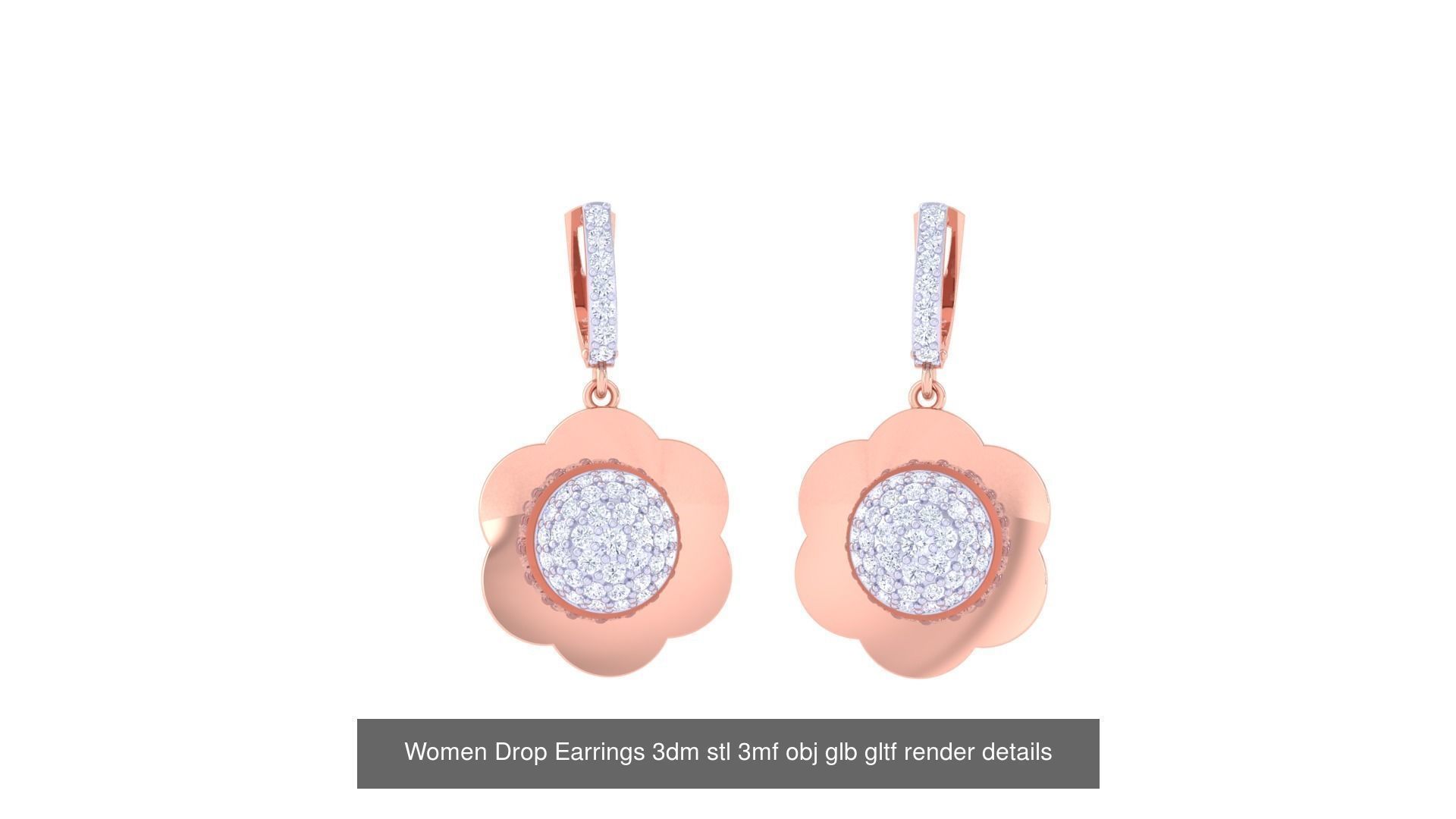 81 Women Drop Earrings 3dm stl 3mf obj glb gltf render details 3D Model Collection_65