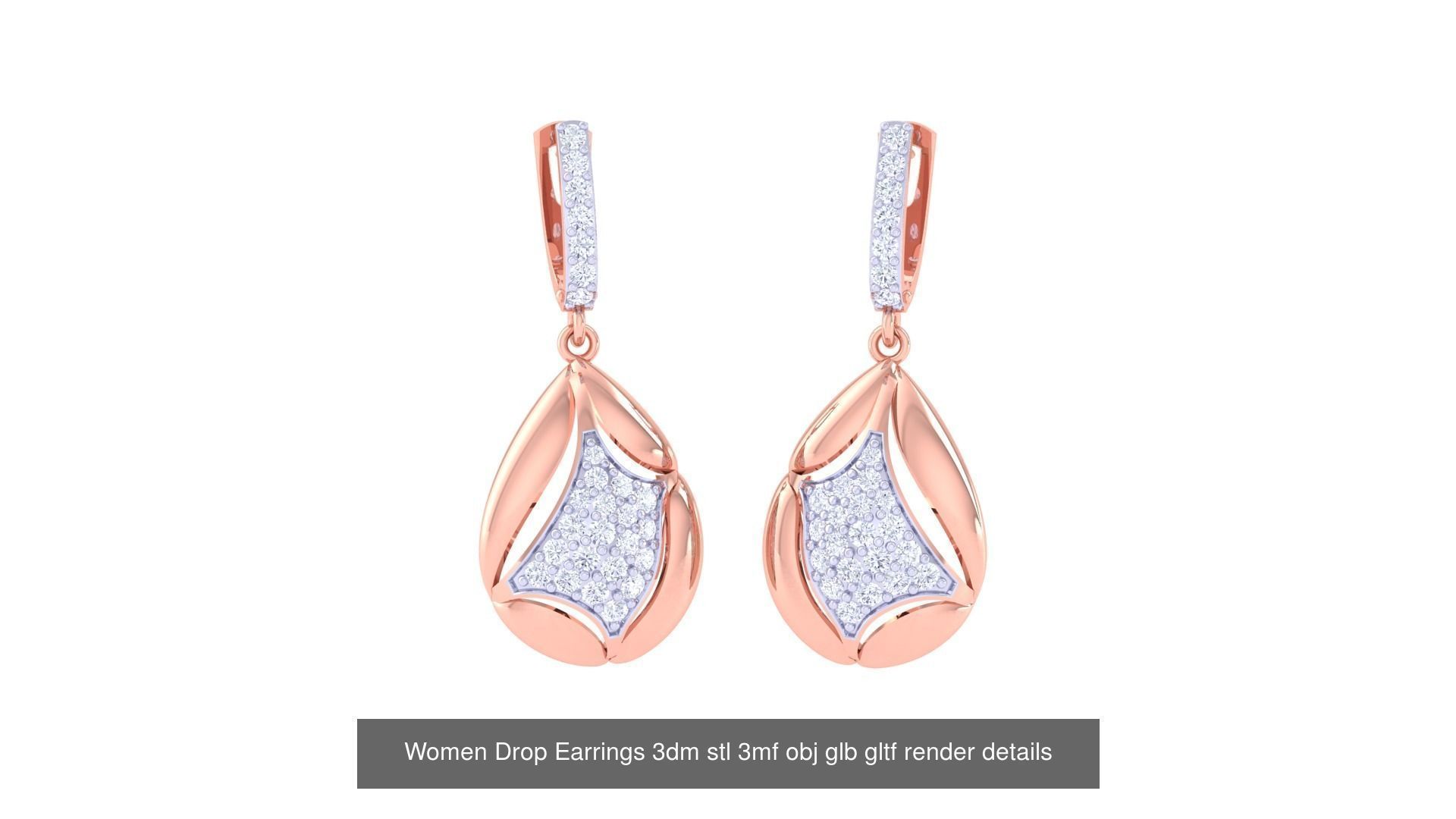 81 Women Drop Earrings 3dm stl 3mf obj glb gltf render details 3D Model Collection_77