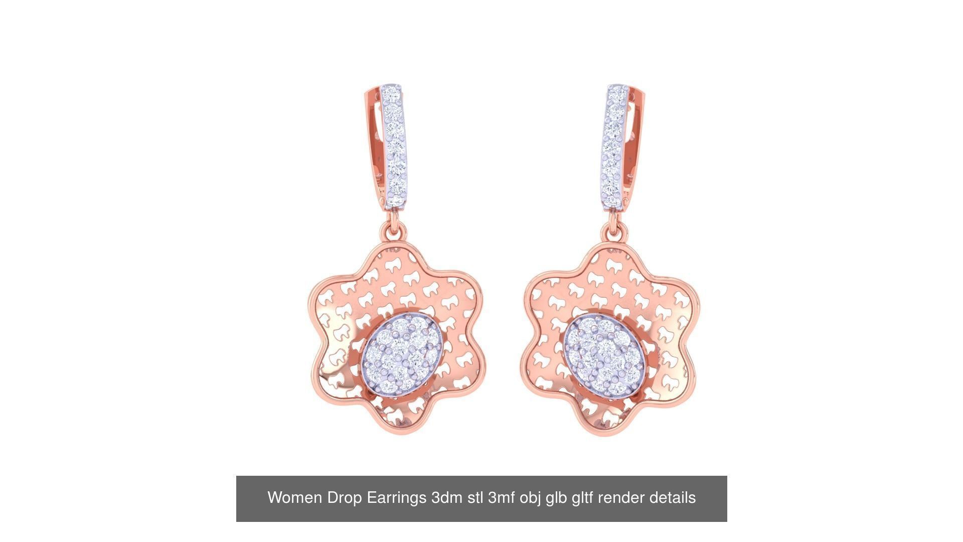 81 Women Drop Earrings 3dm stl 3mf obj glb gltf render details 3D Model Collection_28