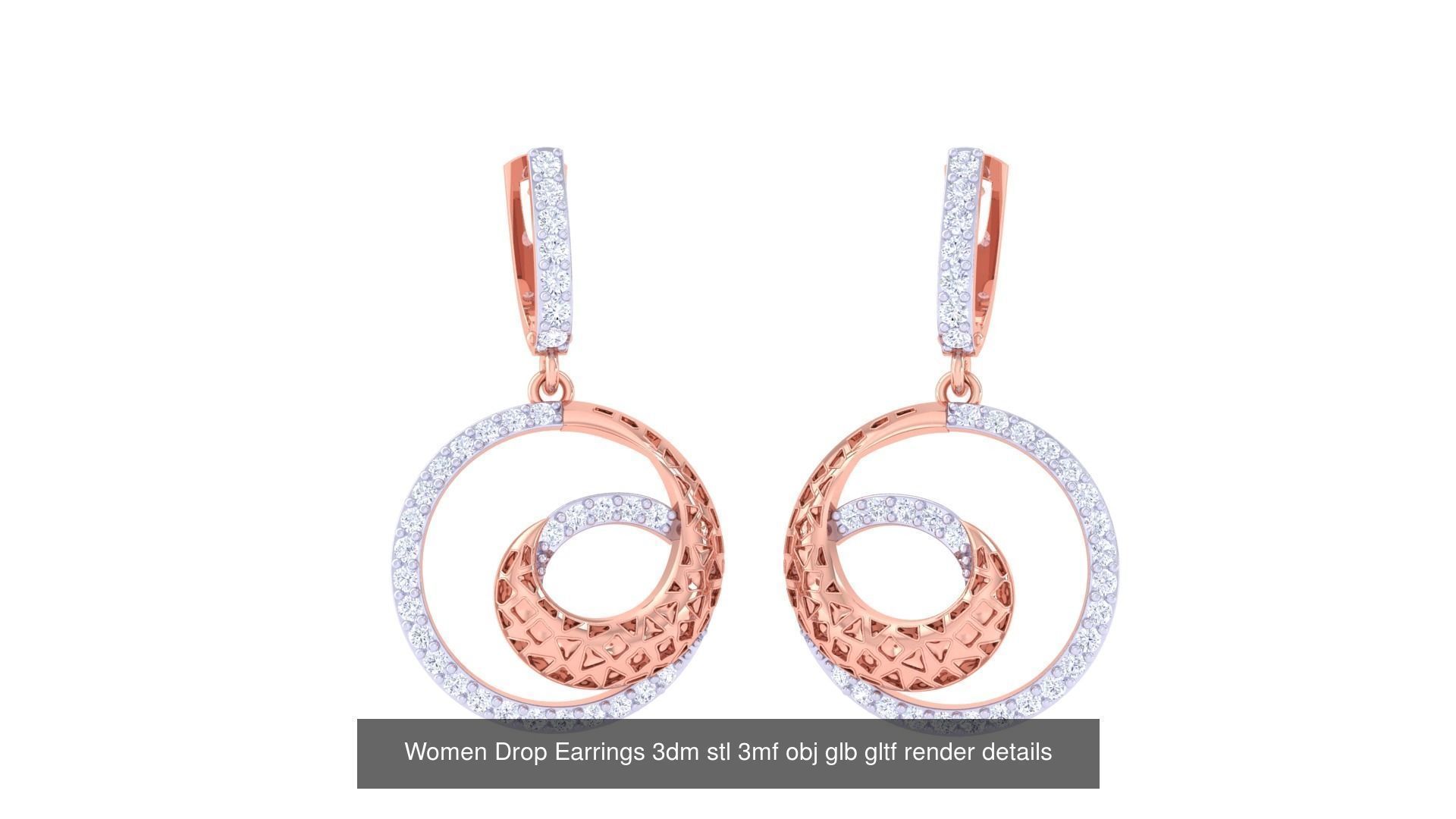 81 Women Drop Earrings 3dm stl 3mf obj glb gltf render details 3D Model Collection_84