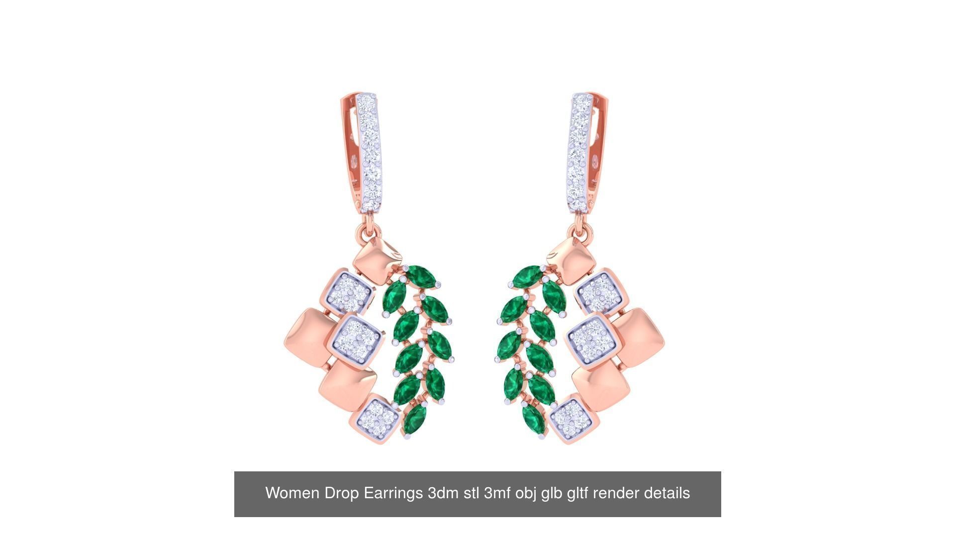 81 Women Drop Earrings 3dm stl 3mf obj glb gltf render details 3D Model Collection_14