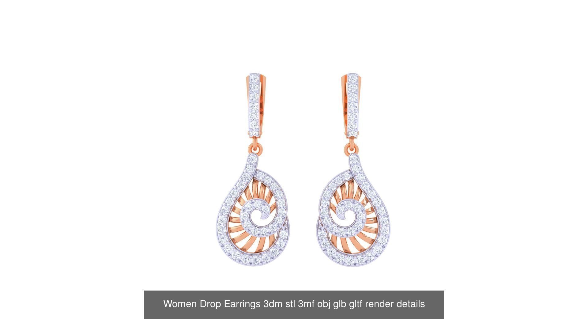 81 Women Drop Earrings 3dm stl 3mf obj glb gltf render details 3D Model Collection_69